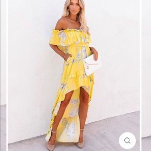 Vici RSVP Pocketed Off The Shoulder High Low Dress